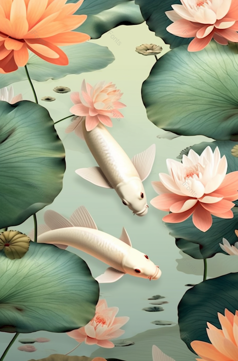 夏天锦鲤在游泳中国风工笔画海报背景插画,插画/手绘图,插画/手绘图库,插画/手绘图下载,插画/手绘